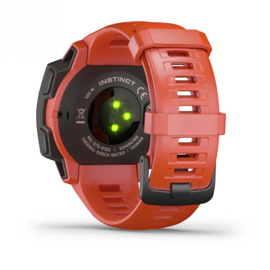 Garmin Instinct - kolor ognistoczerwony - zegarek GPS o wojskowej klasie wytrzymałości 810G, z kompasem, barometrem i profilami sportowymi [010-02064-02]
