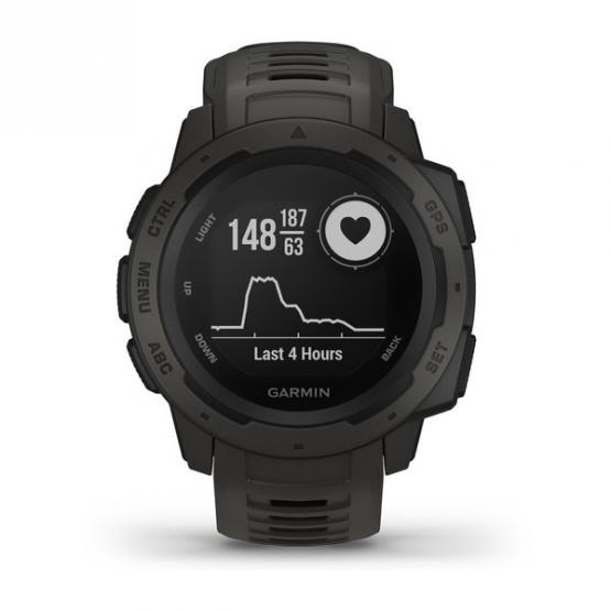 Garmin Instinct - kolor grafitowy - zegarek GPS o wojskowej klasie wytrzymałości 810G, z kompasem, barometrem i profilami sportowymi [010-02064-00]