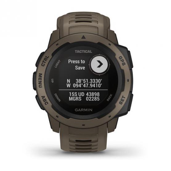 Garmin Instinct Tactical edition kolor Coyote Tan - zegarek GPS o wojskowej klasie wytrzymałości 810G, z kompasem, barometrem i profilami sportowymi i wojskowymi [010-02064-71]