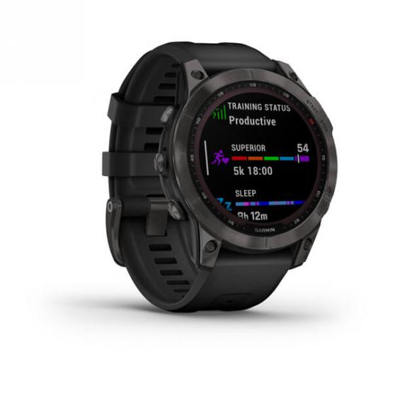 Garmin Fenix 7 Sapphire Solar Szary Carbon Gray DLC tytanowy z czarnym paskiem [010-02540-21]