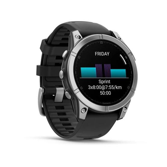 Garmin Fenix E - 47mm, ekran AMOLED, Standard, Srebrny Stal nierdzewna  z paskiem czarnym [010-03025-00]