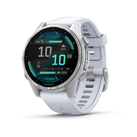 Garmin Fenix 8 - 43mm, ekran AMOLED, Standard, Stal, Srebrny z paskiem białym Whitestone [010-02903-00]