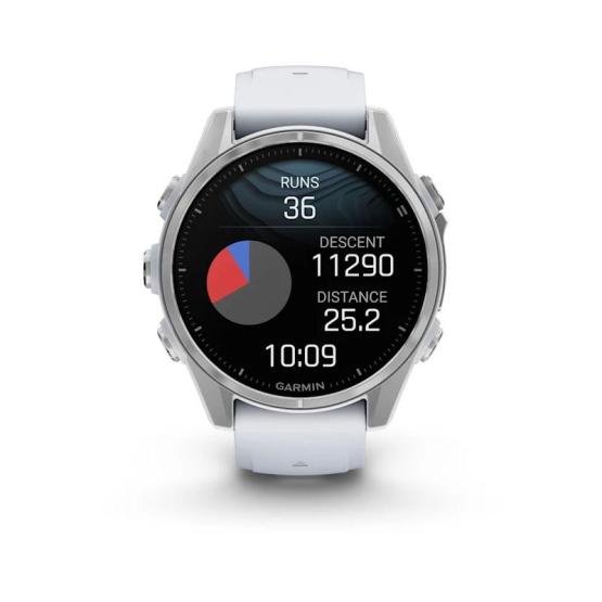 Garmin Fenix 8 - 43mm, ekran AMOLED, Standard, Stal, Srebrny z paskiem białym Whitestone [010-02903-00]