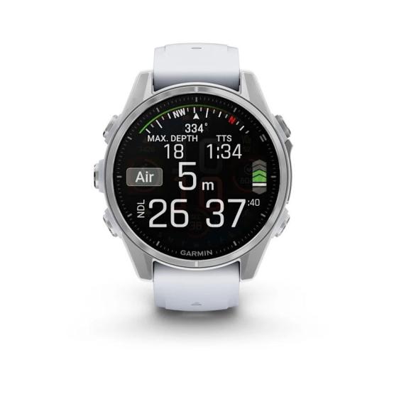 Garmin Fenix 8 - 43mm, ekran AMOLED, Standard, Stal, Srebrny z paskiem białym Whitestone [010-02903-00]