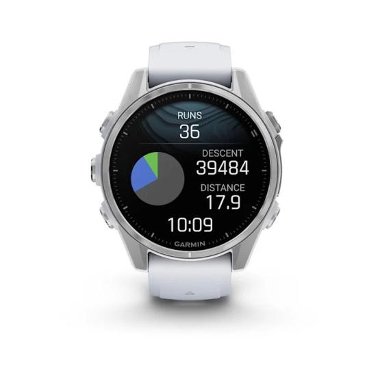 Garmin Fenix 8 - 43mm, ekran AMOLED, Standard, Stal, Srebrny z paskiem białym Whitestone [010-02903-00]