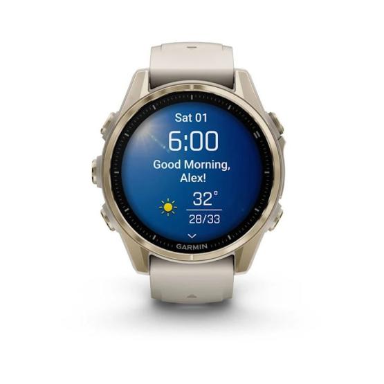 Garmin Fenix 8 - 43mm, ekran AMOLED, Sapphire, Stal, Soft Gold z paskiem piaskowym Dark sandstone [010-02903-11]