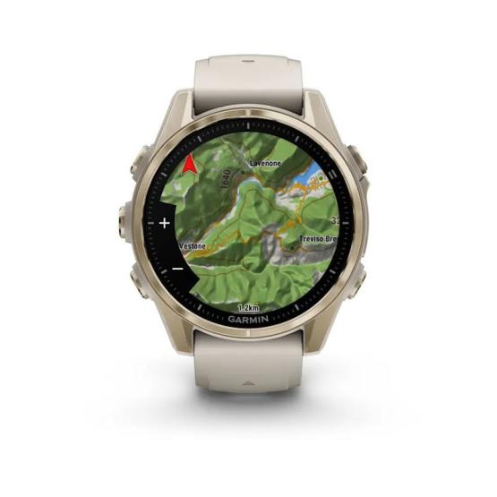 Garmin Fenix 8 - 43mm, ekran AMOLED, Sapphire, Stal, Soft Gold z paskiem piaskowym Dark sandstone [010-02903-11]