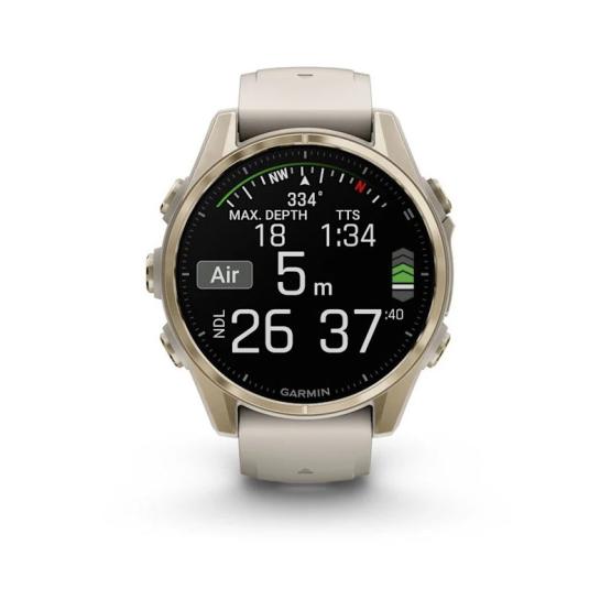 Garmin Fenix 8 - 43mm, ekran AMOLED, Sapphire, Stal, Soft Gold z paskiem piaskowym Dark sandstone [010-02903-11]