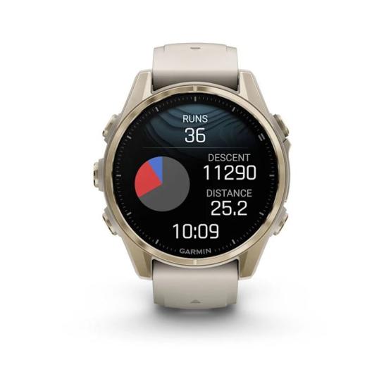 Garmin Fenix 8 - 43mm, ekran AMOLED, Sapphire, Stal, Soft Gold z paskiem piaskowym Dark sandstone [010-02903-11]