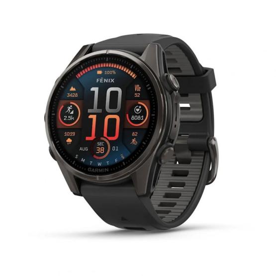 Garmin Fenix 8 - 43mm, ekran AMOLED, Sapphire, Carbon grey DLC titanium z paskiem czarnym [010-02903-21]