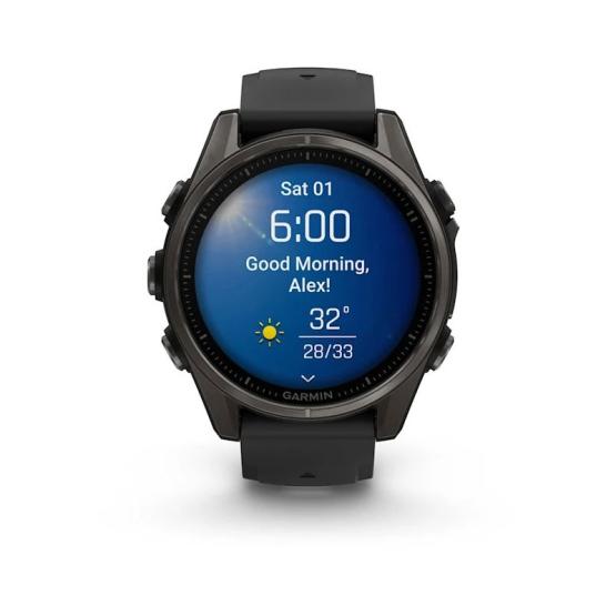 Garmin Fenix 8 - 43mm, ekran AMOLED, Sapphire, Carbon grey DLC titanium z paskiem czarnym [010-02903-21]