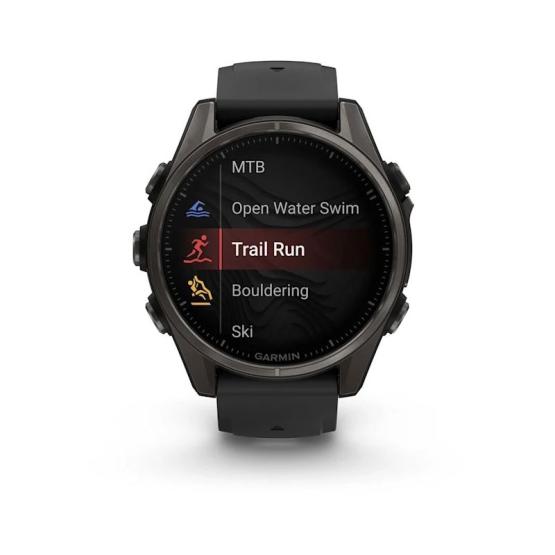 Garmin Fenix 8 - 43mm, ekran AMOLED, Sapphire, Carbon grey DLC titanium z paskiem czarnym [010-02903-21]