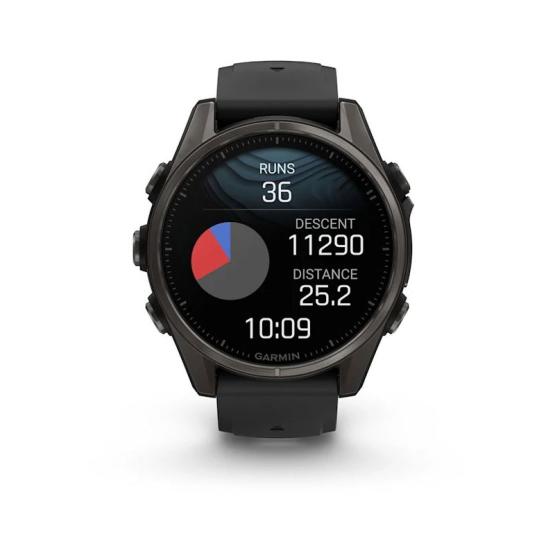 Garmin Fenix 8 - 43mm, ekran AMOLED, Sapphire, Carbon grey DLC titanium z paskiem czarnym [010-02903-21]