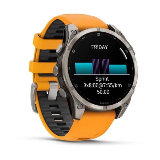 Garmin Fenix 8 - 47mm, ekran AMOLED, Sapphire, Tytanowy z paskiem pomarańczowym Spark orange [010-02904-11]