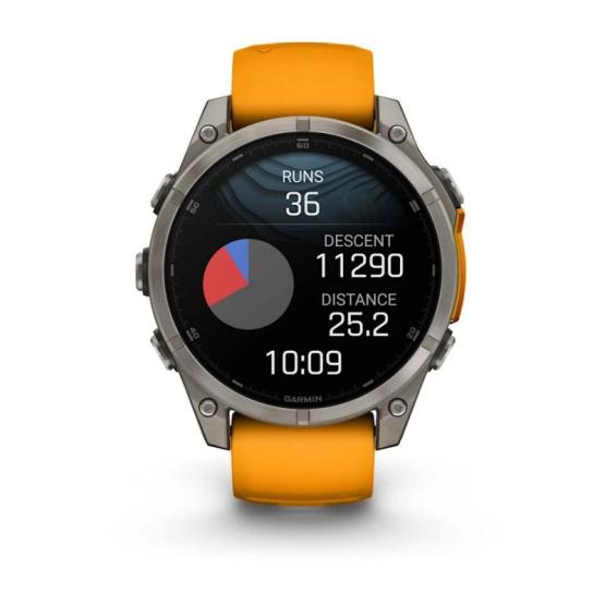 Garmin Fenix 8 - 47mm, ekran AMOLED, Sapphire, Tytanowy z paskiem pomarańczowym Spark orange [010-02904-11]