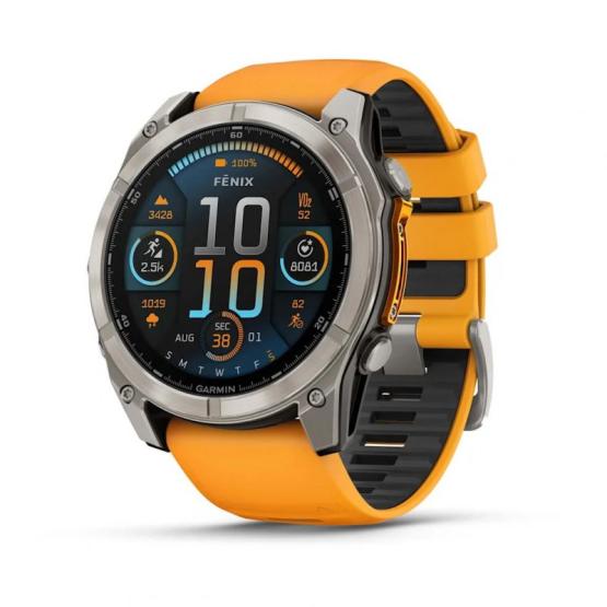 Garmin Fenix 8 - 51mm, ekran AMOLED, Sapphire, Tytanowy z paskiem pomarańczowym Spark orange [010-02905-11]