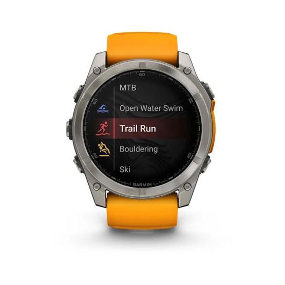 Garmin Fenix 8 - 51mm, ekran AMOLED, Sapphire, Tytanowy z paskiem pomarańczowym Spark orange [010-02905-11]