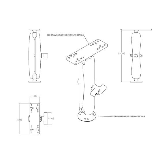 RAM Mounts RAM-111U-D uchwyt obrotowy 27cm do echosondy plotera GPS (3)