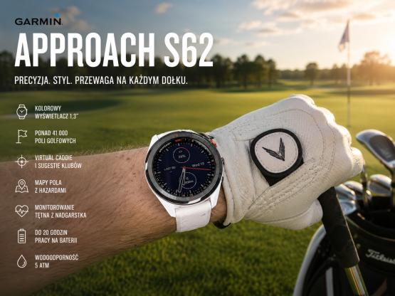 Garmin Approach S62 biały z czarną ceramiczną ramką z białą opaską [010-02200-01] (2)