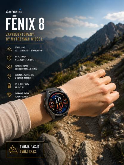 Garmin Fenix 8 - 43mm, ekran AMOLED, Sapphire, Carbon grey DLC titanium z paskiem czarnym [010-02903-21] (2)