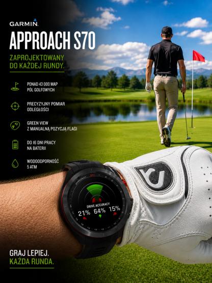 Garmin Approach S70 - 47mm czarny z czarną ceramiczną ramką z czarną opaską [010-02746-12] (2)