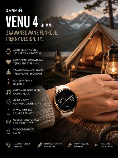 Garmin Venu 4 41mm Jasnozłoty z paskiem kość słoniowa Bone [010-03013-00] (2)