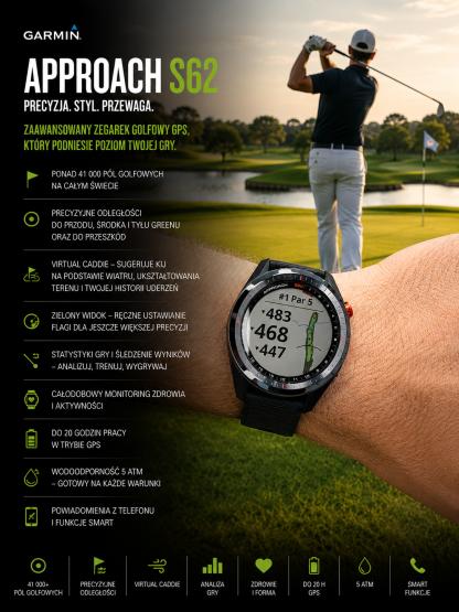 Garmin Approach S62 czarny z czarną ceramiczną ramką z czarną opaską [010-02200-00] (2)