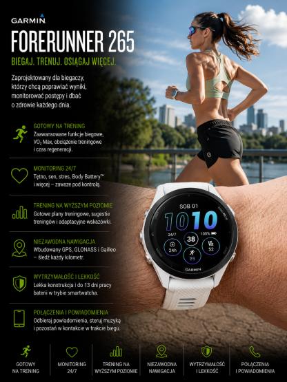 Garmin Forerunner 265 Mleczny kwarc - biały [010-02810-11] (2)