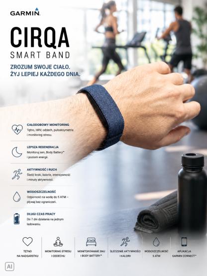 Garmin CIRQA Smart Band opaska na nadgarstek z czujnikiem, kolor Captain Blue granatowy, rozmiar S-M [010-04675-13] (2)