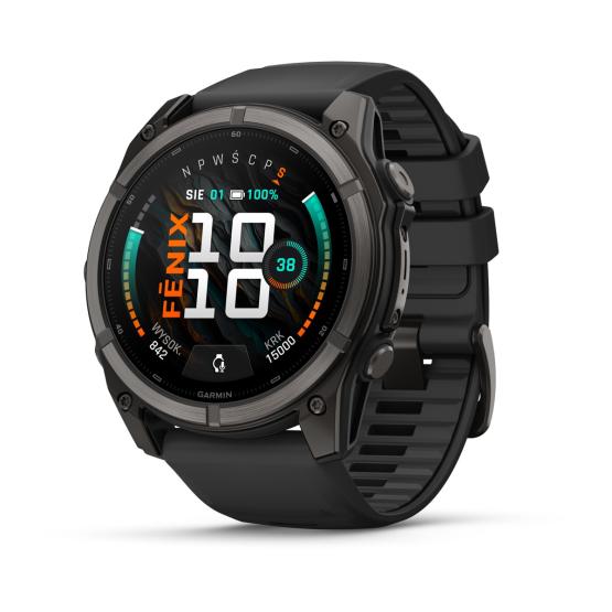 Garmin Fenix 9 Standard - 51mm Tytanowy w kolorze Carbon Gray z powłoką (DLC) z silikonowym paskiem w kolorze Black [010-04763-11] (1)