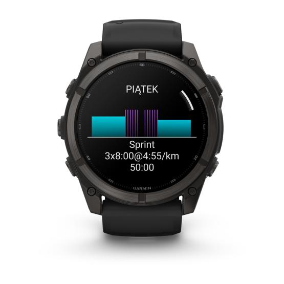 Garmin Fenix 9 Standard - 51mm Tytanowy w kolorze Carbon Gray z powłoką (DLC) z silikonowym paskiem w kolorze Black [010-04763-11] (8)