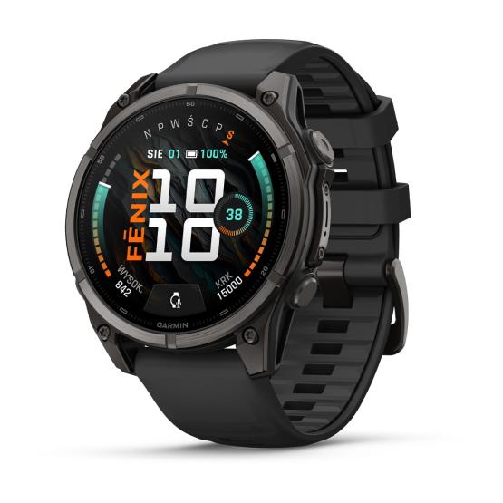 Garmin Fenix 9 Standard - 47mm Tytanowy w kolorze Carbon Gray z powłoką (DLC) z silikonowym paskiem w kolorze Black [010-04762-11] (1)