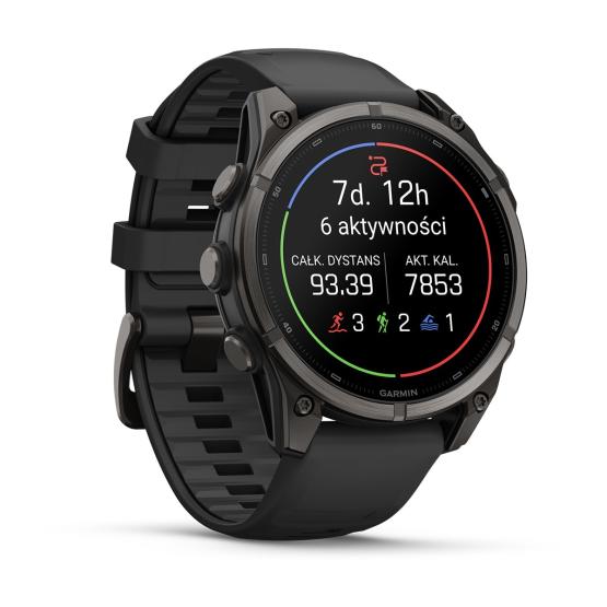 Garmin Fenix 9 Standard - 47mm Tytanowy w kolorze Carbon Gray z powłoką (DLC) z silikonowym paskiem w kolorze Black [010-04762-11] (2)