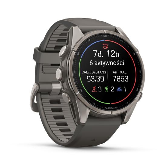 Garmin Fenix 9 Standard - 43mm Tytanowy z silikonowym paskiem w kolorze Pebble Gray [010-04761-11] (3)
