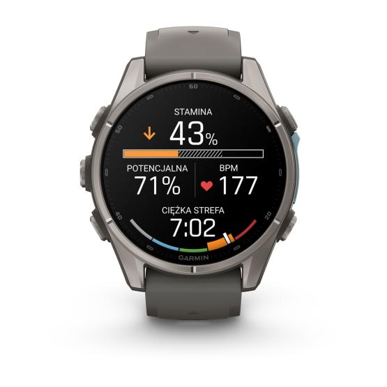 Garmin Fenix 9 Standard - 43mm Tytanowy z silikonowym paskiem w kolorze Pebble Gray [010-04761-11] (4)
