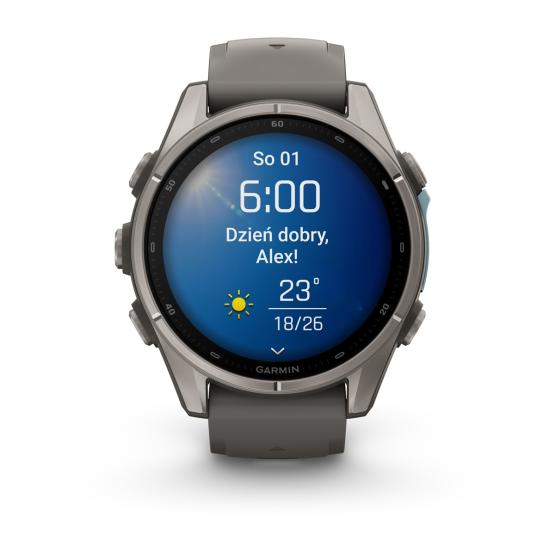 Garmin Fenix 9 Standard - 43mm Tytanowy z silikonowym paskiem w kolorze Pebble Gray [010-04761-11] (10)
