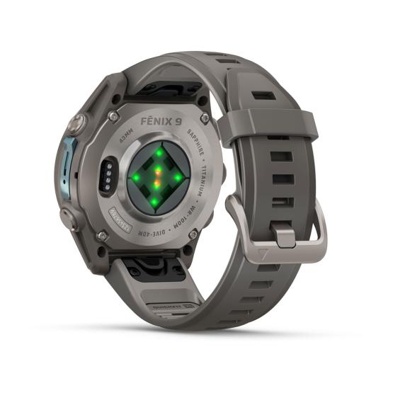 Garmin Fenix 9 Standard - 43mm Tytanowy z silikonowym paskiem w kolorze Pebble Gray [010-04761-11] (12)