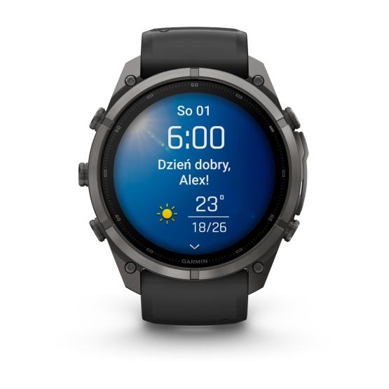 Garmin Fenix 9 Pro - 51mm Tytanowy w kolorze Carbon Gray z powłoką (DLC) z silikonowym paskiem w kolorze Black / Pebble Gray [010-04337-16] (10)
