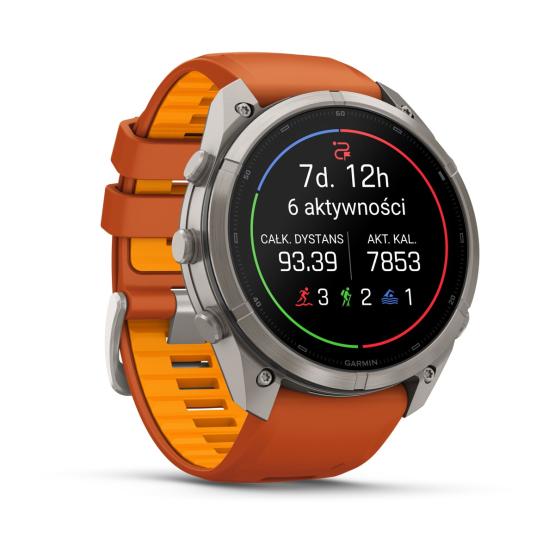 Garmin Fenix 9 Pro inReach - 51mm Tytanowy z silikonowym paskiem w kolorze Autumn Orange / Spark Orange [010-04337-01] (3)