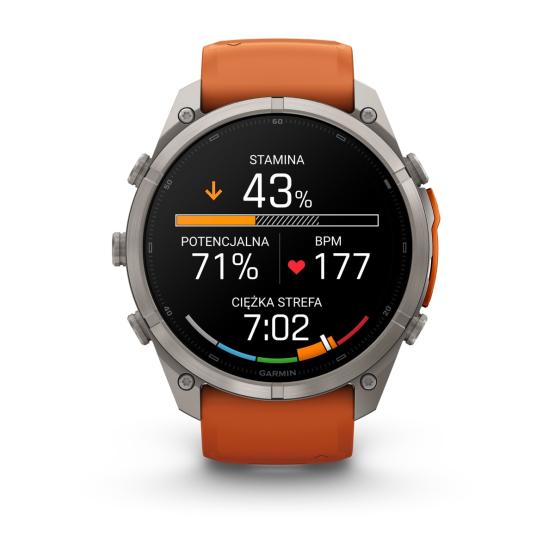 Garmin Fenix 9 Pro inReach - 51mm Tytanowy z silikonowym paskiem w kolorze Autumn Orange / Spark Orange [010-04337-01] (4)