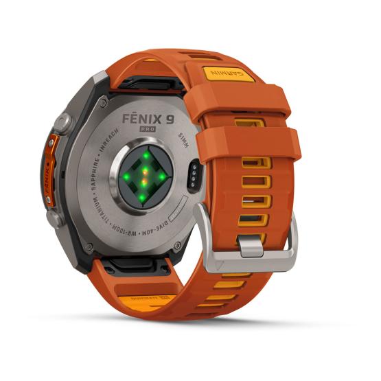 Garmin Fenix 9 Pro inReach - 51mm Tytanowy z silikonowym paskiem w kolorze Autumn Orange / Spark Orange [010-04337-01] (12)