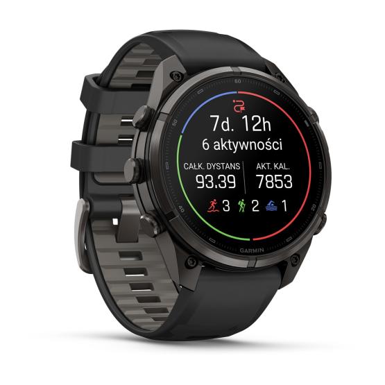 Garmin Fenix 9 Pro inReach - 47mm Tytanowy w kolorze Carbon Gray z powłoką (DLC) z silikonowym paskiem w kolorze Black / Pebble Gray [010-04336-11] (2)