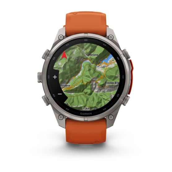 Garmin Fenix 9 Pro inReach - 47mm Tytanowy z silikonowym paskiem w kolorze Autumn Orange / Spark Orange [010-04336-01] (8)