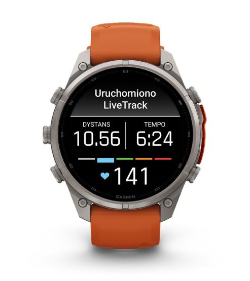 Garmin Fenix 9 Pro inReach - 47mm Tytanowy z silikonowym paskiem w kolorze Autumn Orange / Spark Orange [010-04336-01] (10)