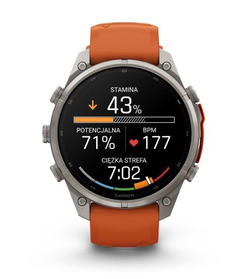 Garmin Fenix 9 Pro inReach - 47mm Tytanowy z silikonowym paskiem w kolorze Autumn Orange / Spark Orange [010-04336-01] (11)