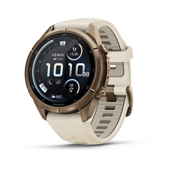 Garmin Fenix 9 Pro inReach - 43mm Tytanowy w kolorze Autumn Gold z silikonowym paskiem w kolorze Cream / French Gray [010-04335-21] (1)