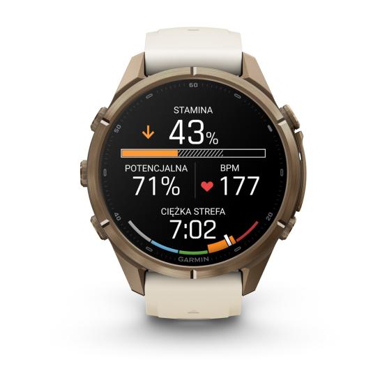 Garmin Fenix 9 Pro inReach - 43mm Tytanowy w kolorze Autumn Gold z silikonowym paskiem w kolorze Cream / French Gray [010-04335-21] (4)