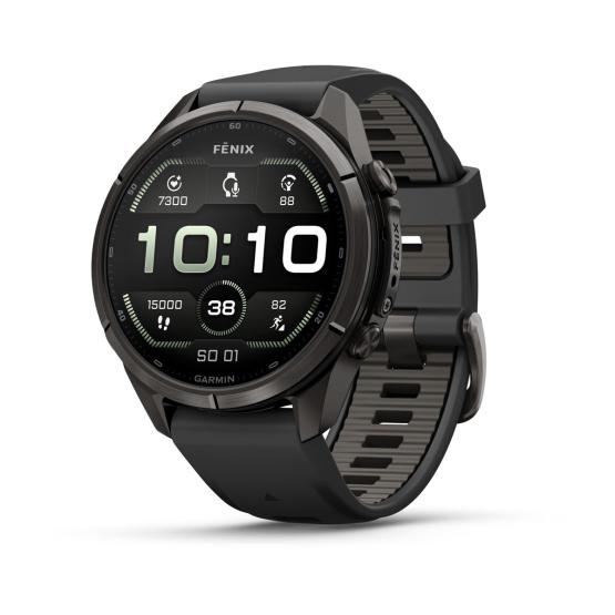 Garmin Fenix 9 Pro inReach - 43mm Tytanowy w kolorze Carbon Gray z powłoką (DLC) z silikonowym paskiem w kolorze Black / Pebble Gray [010-04335-11] (1)