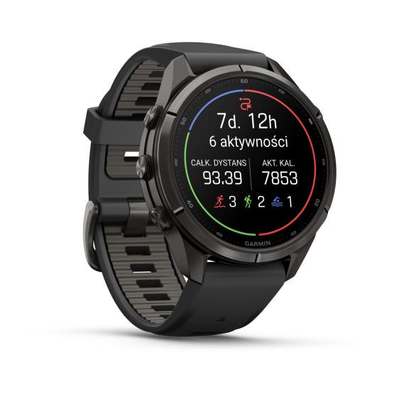 Garmin Fenix 9 Pro inReach - 43mm Tytanowy w kolorze Carbon Gray z powłoką (DLC) z silikonowym paskiem w kolorze Black / Pebble Gray [010-04335-11] (3)