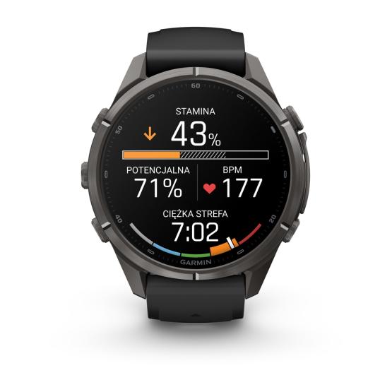 Garmin Fenix 9 Pro inReach - 43mm Tytanowy w kolorze Carbon Gray z powłoką (DLC) z silikonowym paskiem w kolorze Black / Pebble Gray [010-04335-11] (4)